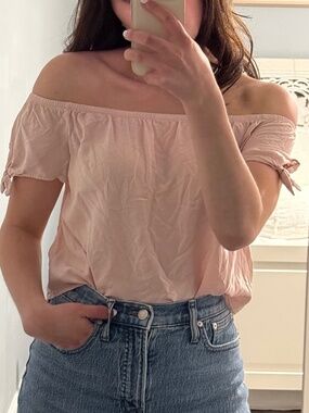 Garage Pink Bow Tie Off-the-Shoulder Top